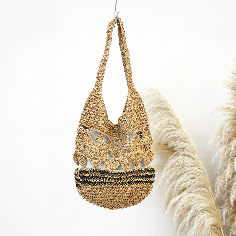 Damen Handgewebte Korbtasche im floralen Design Brehn