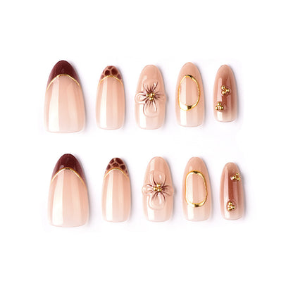 Elegante Blumenakzent Druck-auf-Nagelkunst Brehn