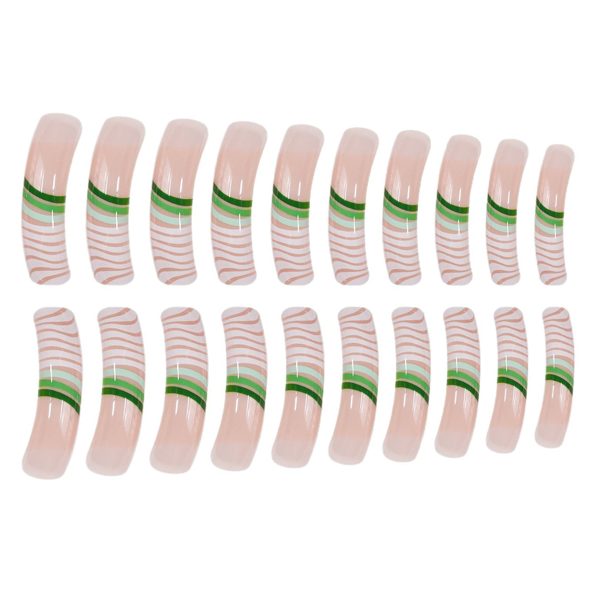Künstlerisches Langes Press-on-Nagelset mit Einzigartigem Gestreiftem Design Brehn