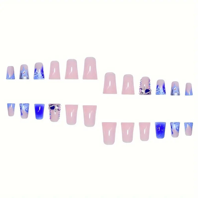 Künstlerisches Acryl Press-On Nagelset mit Edelsteinakzenten Brehn