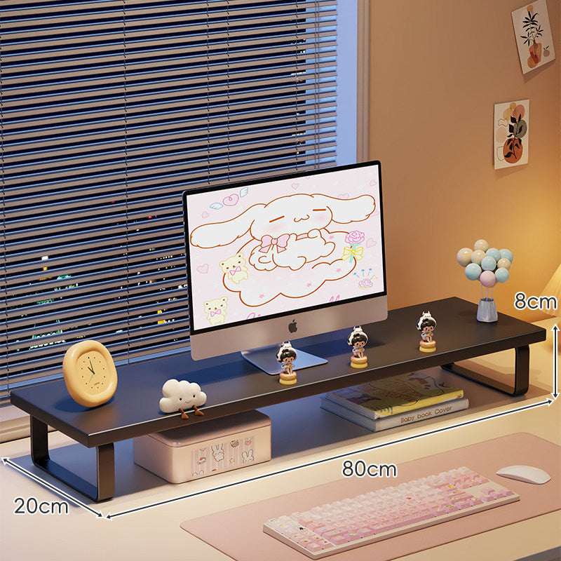 Erhöhter Monitorständer mit Holz-Optik-Oberfläche, Metallrahmen und Unterregal-Stauraum