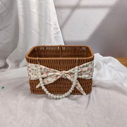 Damen modischer Rattan-Behälter mit Perlenhenkel Brehn
