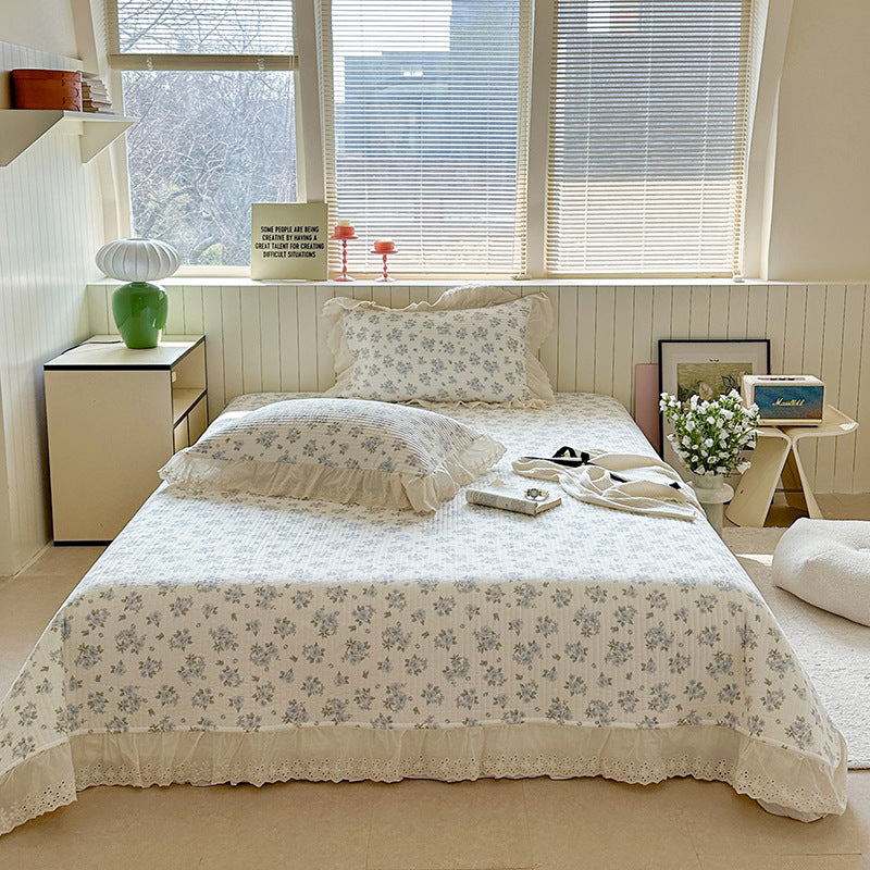 Gep quiltetes Polka-Dot-Bettwäsche-Set mit Ösen-Spitze Rüsch Kissenbezügen