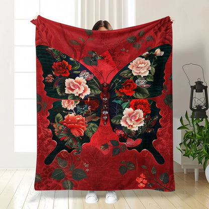 Fluffy Butterfly Print Fleece-Decke
