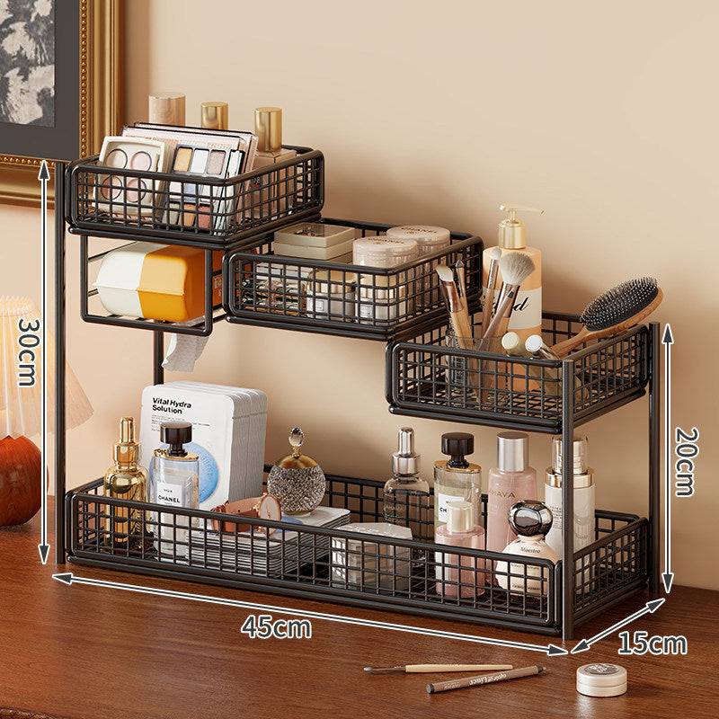 Mehrstufiger Mesh-Theken-Make-up- und Hautpflege-Organizer mit Taschenschlitz