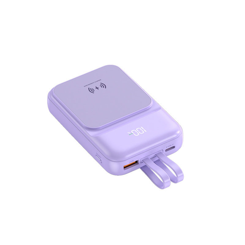 Tragbare Powerbank mit kabelloser Ladefunktion und integriertem Ladekabel Brehn