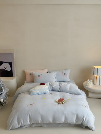 Kinder-Bettwäsche-Set aus feinem Baumwollsatin mit aufgesetzten Elefanten-Applikationen und Kuschel-Steppdecke Brehn