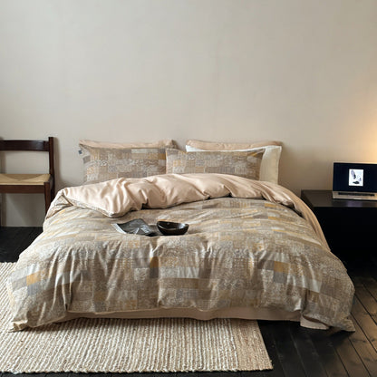 Wendbares Baumwollsatin-Patchwork-Struktur Bettwäsche-Set mit tiefen Passformen und Oxford-Kissenbezügen