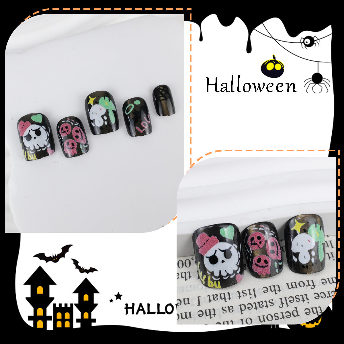 Kunstnagelset mit kreativen gruseligen Motiven Brehn
