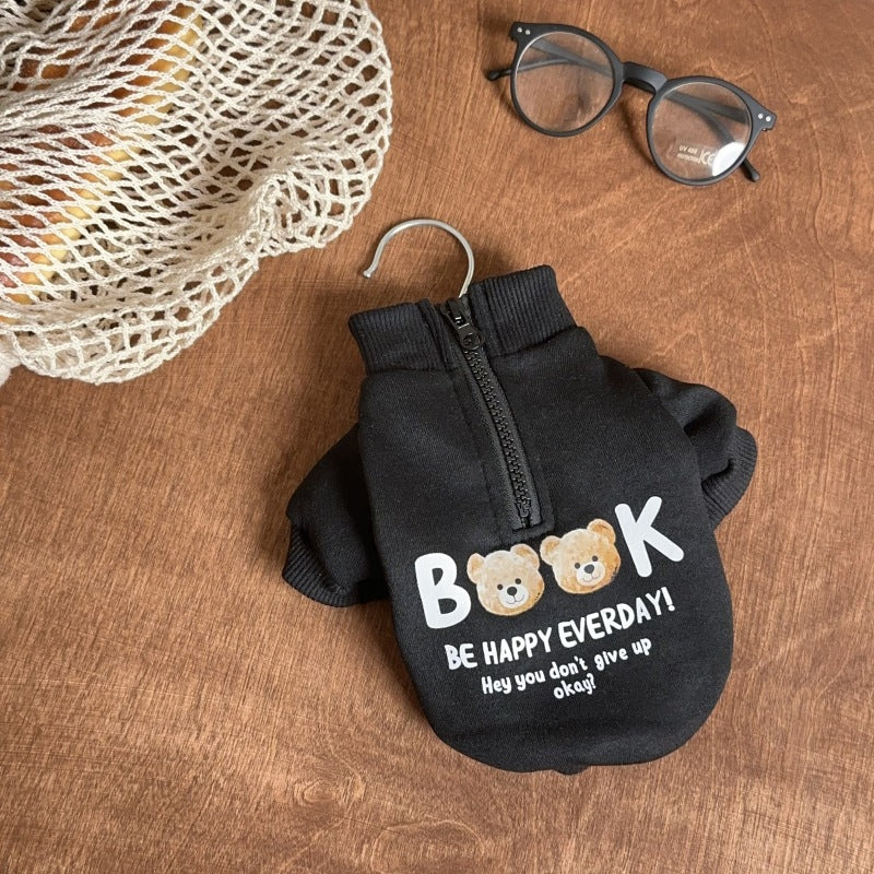 Zip-Up Baumwollmischung Haustierpullover mit Teddy-Bären-Druck