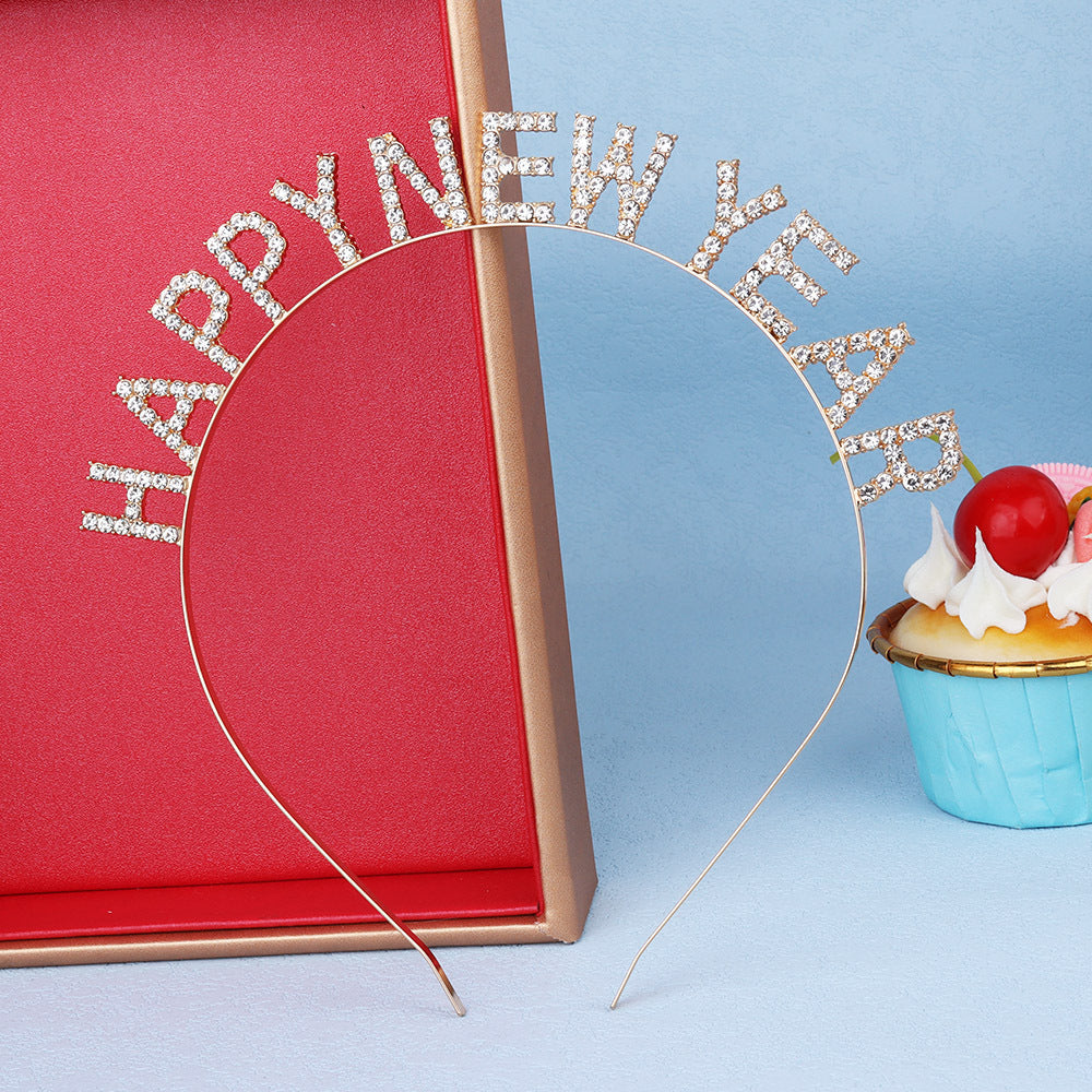 Damen Glitzernder Haarreif mit "Happy New Year"-Aufschrift Brehn