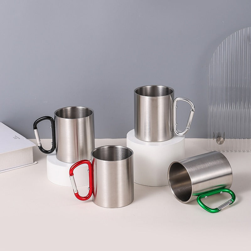 Damen Edelstahl Kaffeebecher mit Karabinergriff Brehn