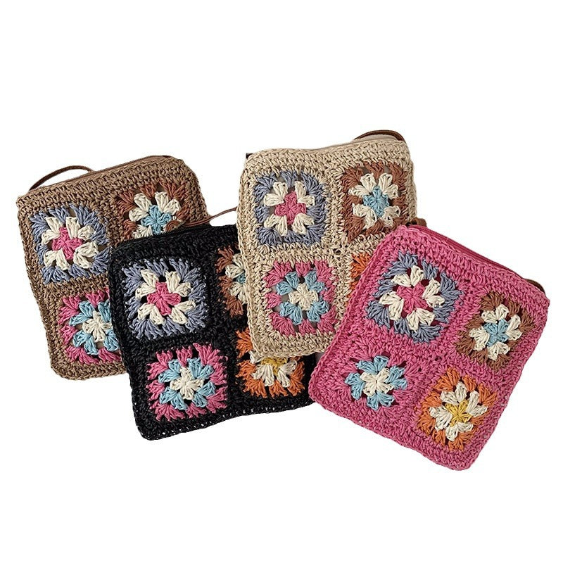 Damen Handtasche im Vintage-Stil mit buntem Häkelmuster Brehn