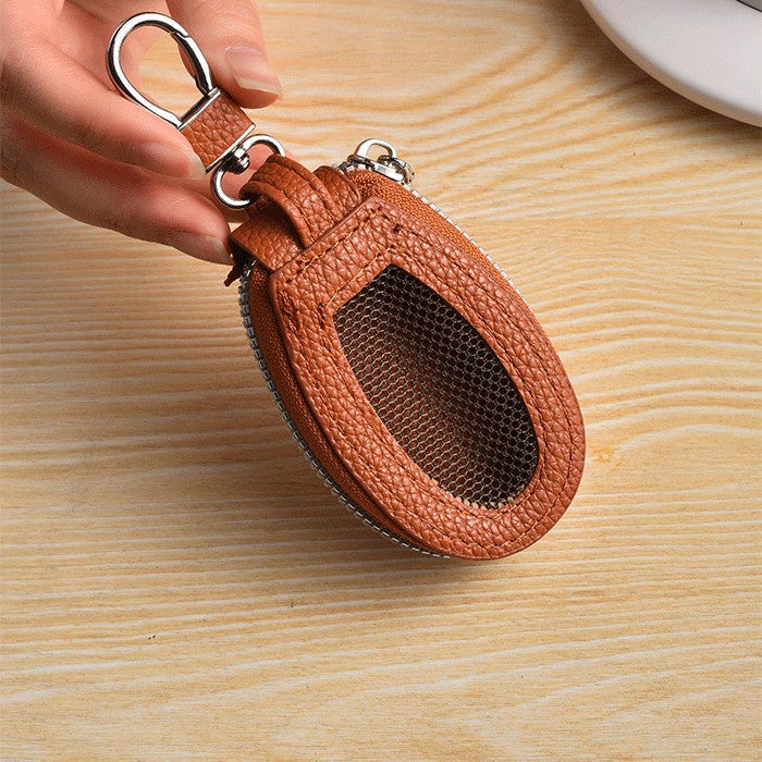 Texturiertes Leder-Münzfach mit Clip Brehn