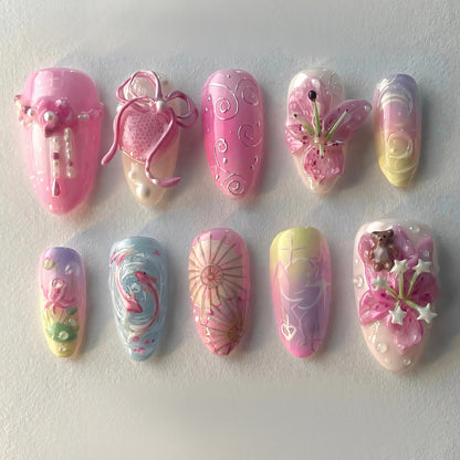 Dekoratives Press-On Nagelkunstset mit floralem und verspieltem Design Brehn