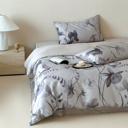 Wendbare Satin-Feeling Blumen Bettbezug Set mit verstecktem Reißverschluss