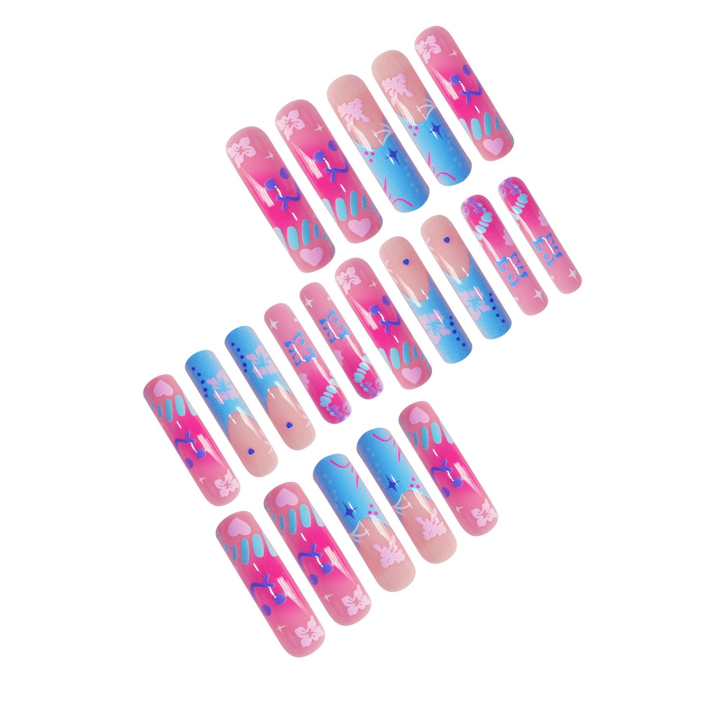 Künstlerische Press-On-Nagelerweiterungen mit floralen Designs Brehn