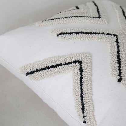 Handgefertigtes Boho-ge tuftetes Baumwollquadratkissenbezug mit Fransenquasten-Ecken und erhabener X-Textur