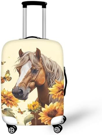 Unisex nan elastische Kofferhülle mit Pferde- und Sonnenblumenmotiv, dehnbarer Stretchschutz für Hartschalen-Trolley mit Reißverschluss Brehn