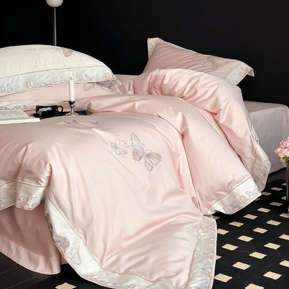 Bestickte Schmetterling Baumwollsatin Bettbezug Set