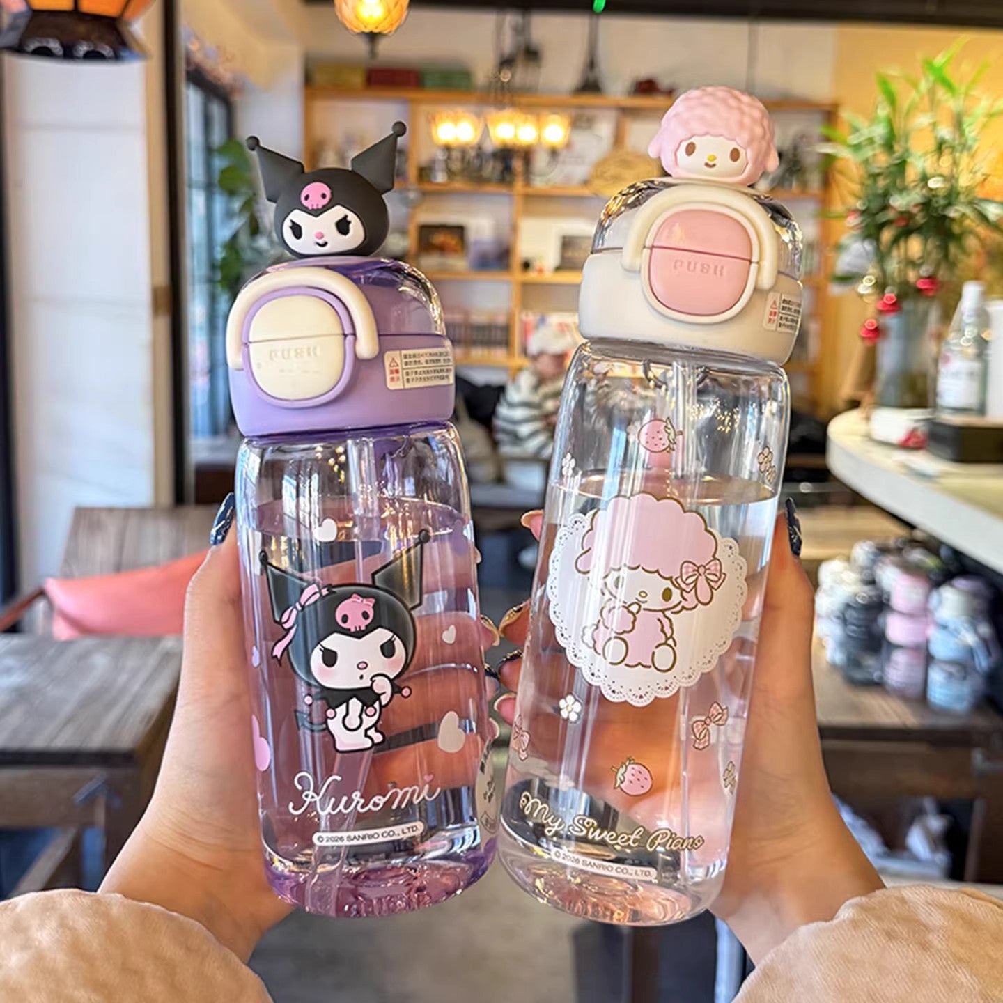 Damen Trinkflasche mit interaktivem Deckel und süßem Charakterdesign Brehn