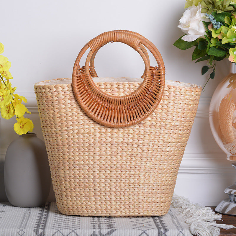 Damen handgefertigte Strandtasche mit geflochtenen Griffen Brehn