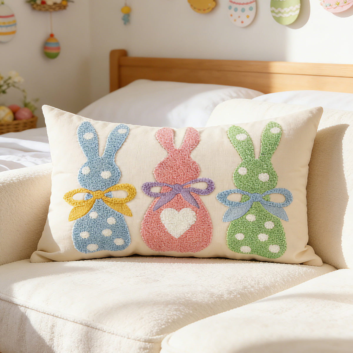 Geplüschtes Bunny Applikation Nackenstützkissenbezug mit Pom-Pom Schwanz