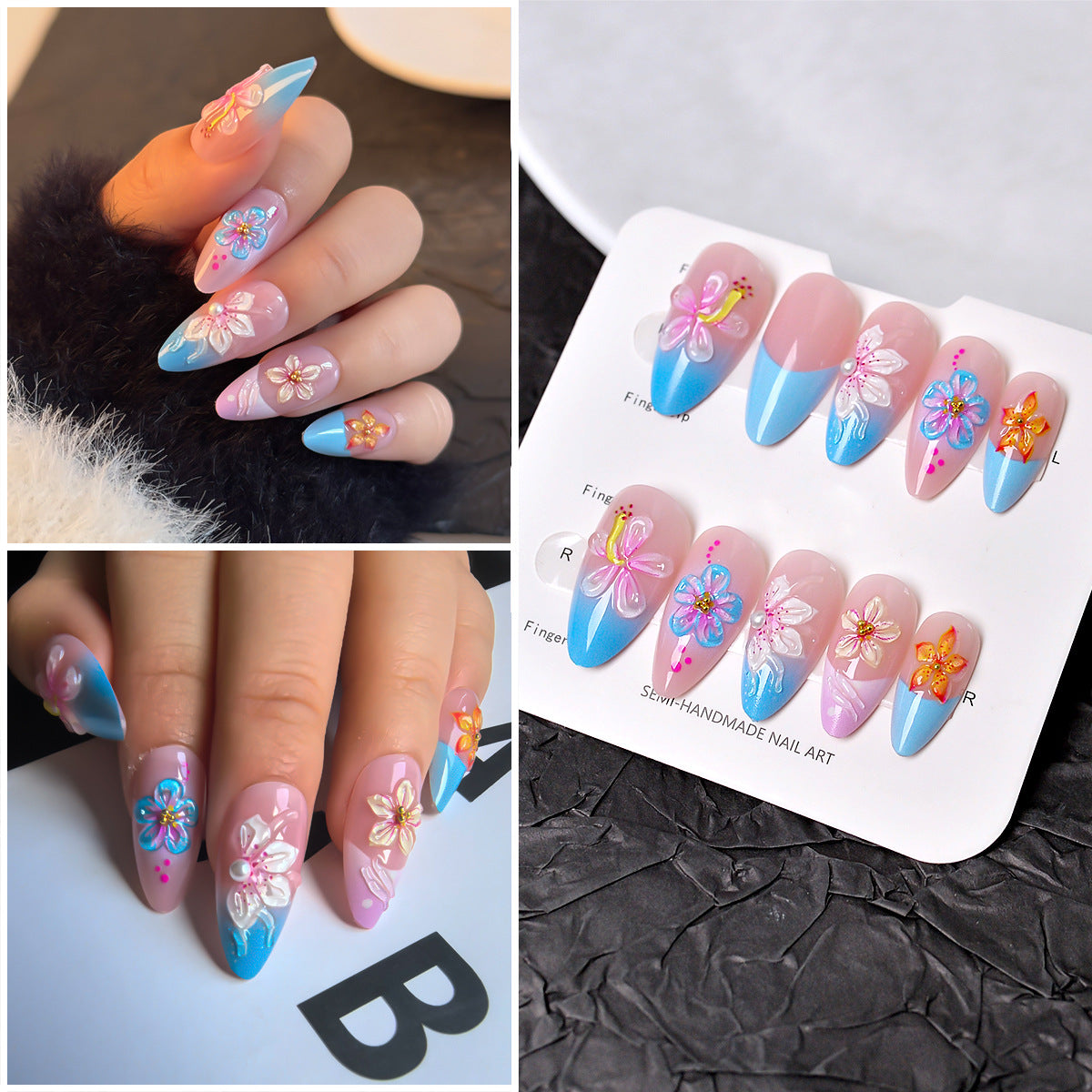 Künstlerisches blumenmusteriertes Press-On-Nagelset Brehn
