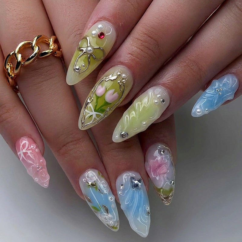 Florale artikulierte Press-On Nagelset Brehn