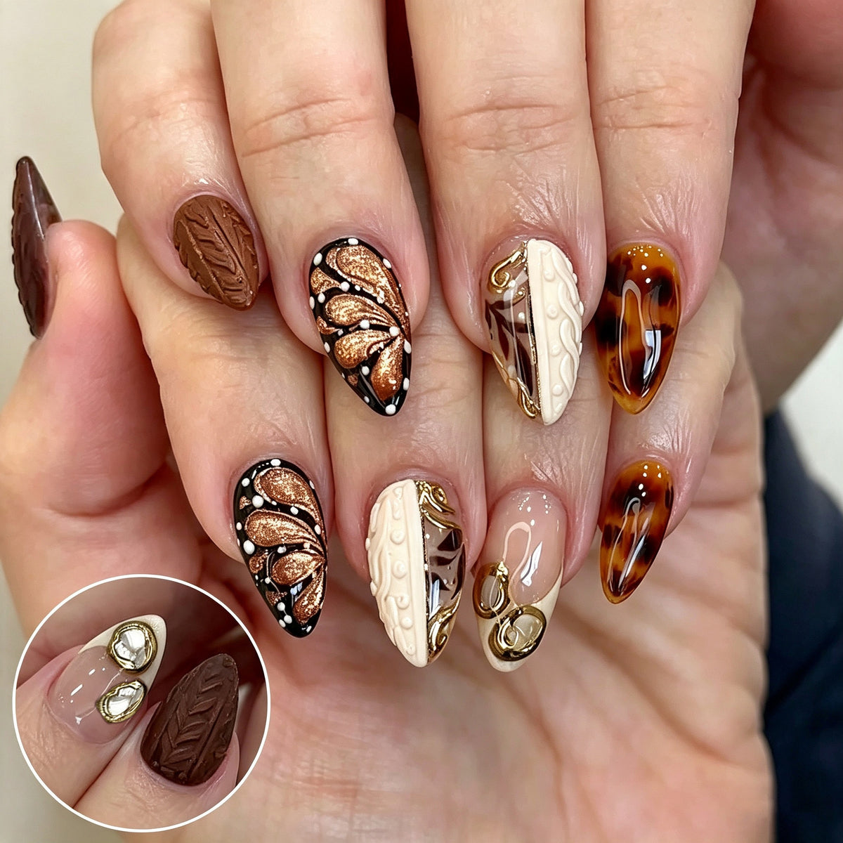 Künstlerisches Gourmet-Schokoladen-inspiriertes Press-On-Nagelkunst-Set Brehn