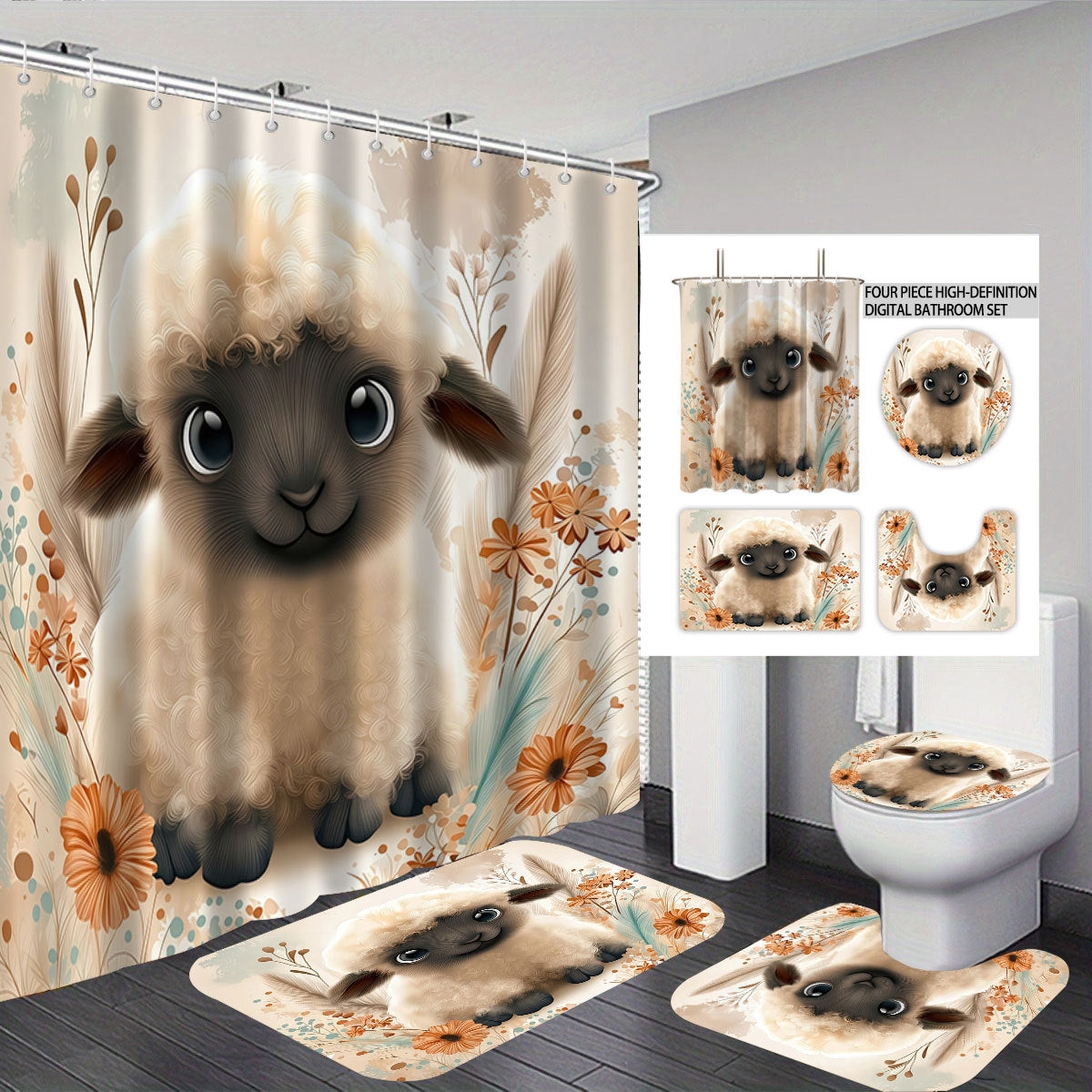 Cartoon Lamm-Themen Badezimmer Dekor Set Brehn