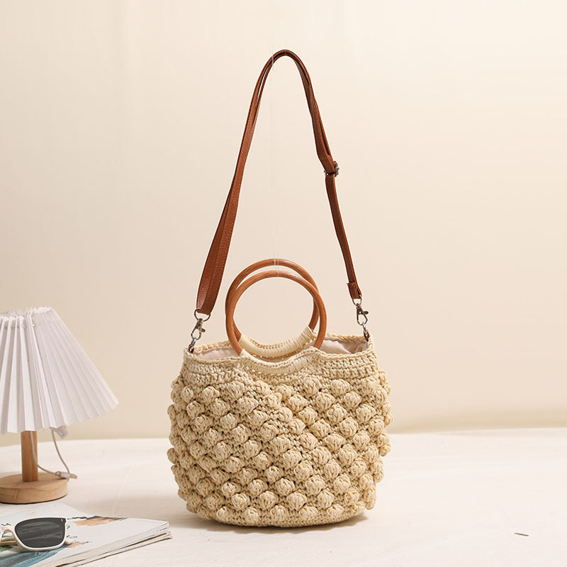 Damen Handtasche aus hochwertigem Makramee mit Holzgriff Brehn