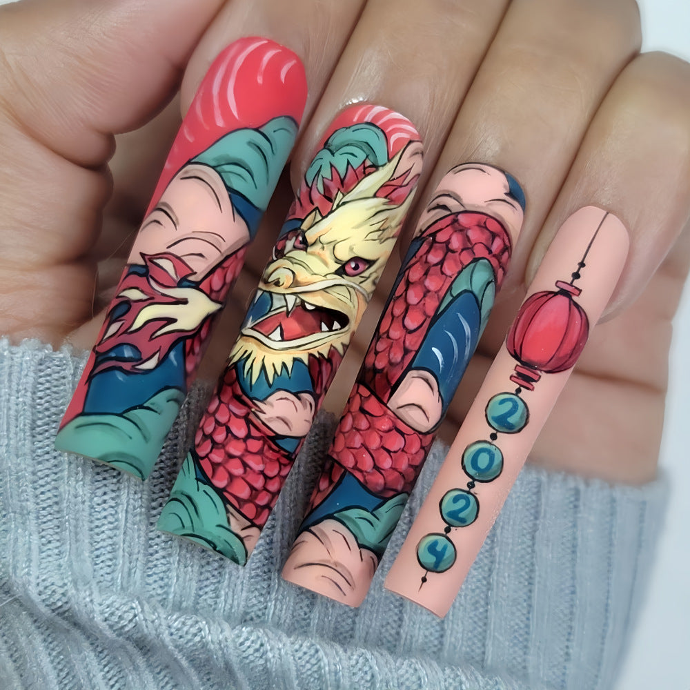 Kreative Kunstnägel im asiatischen Drachen-Design Brehn