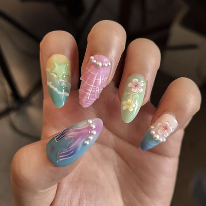 Künstlerisches ozeanisches Thema Press-on Nagelset Brehn