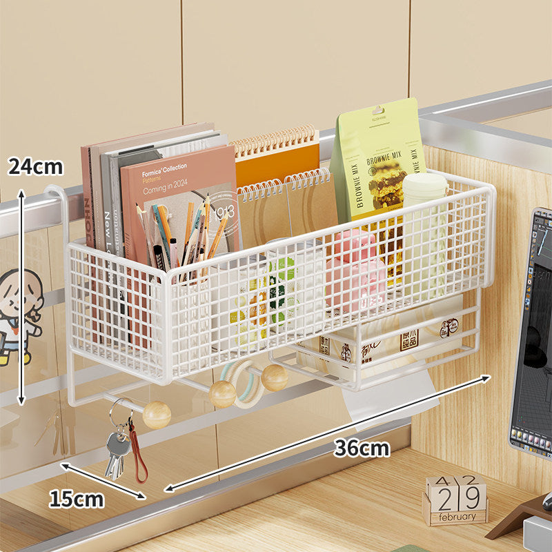 Schreibtisch-Rail-Montierter Netz-Organizer-Korb mit Haken
