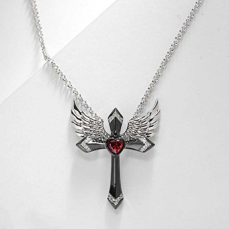 Gothic Engel Flügel Kreuz Anhänger Halskette Brehn