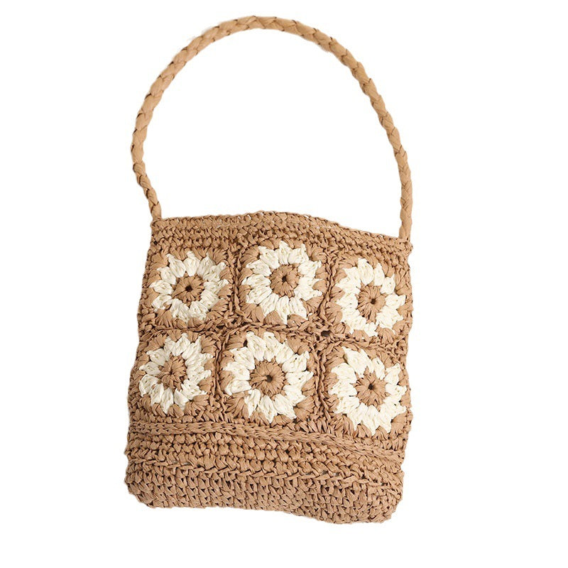 Handgefertigte Basttasche mit Floralen Mustern Brehn