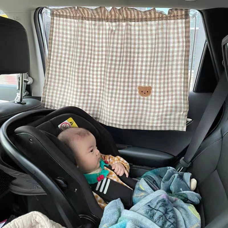 Autofenster-Verdunkelungsvorhang mit Saugnäpfen und Karo-Baumwollpaneel