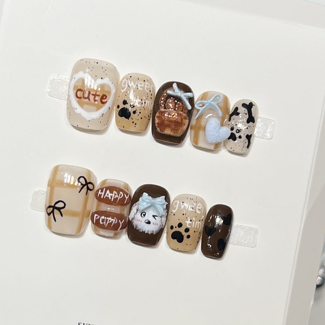 Verspielt Cartoon-Hund-Themen Press-On Nagelkunst Set Brehn