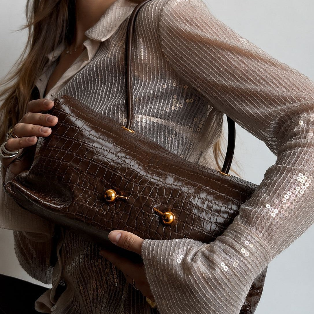 Elegante Krokodil-Textur Schultertasche