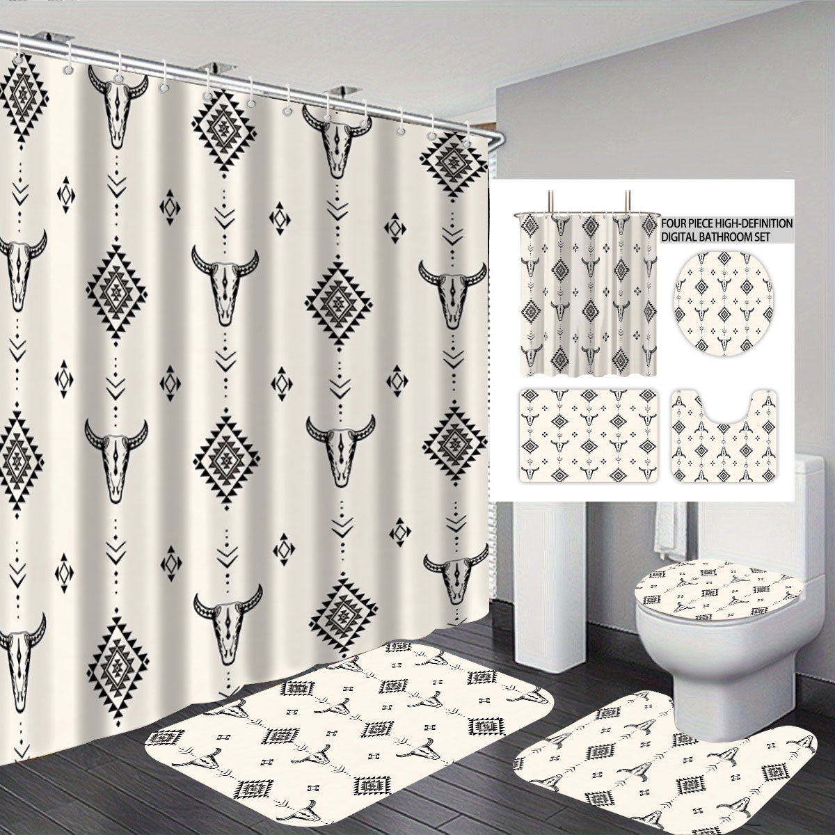 Bohemian-Themen Vier-teilige digitale Badezimmer Set Brehn