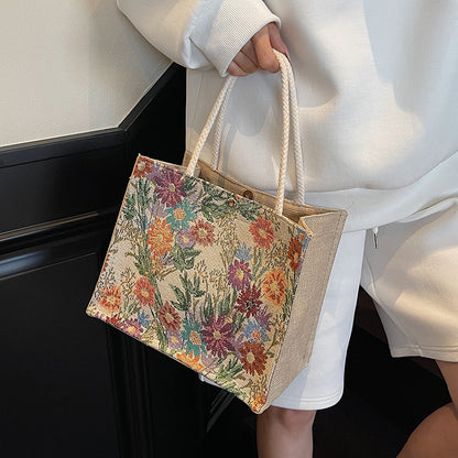 Blumen bestickte Canvas-Shopper-Tasche  1790616925
