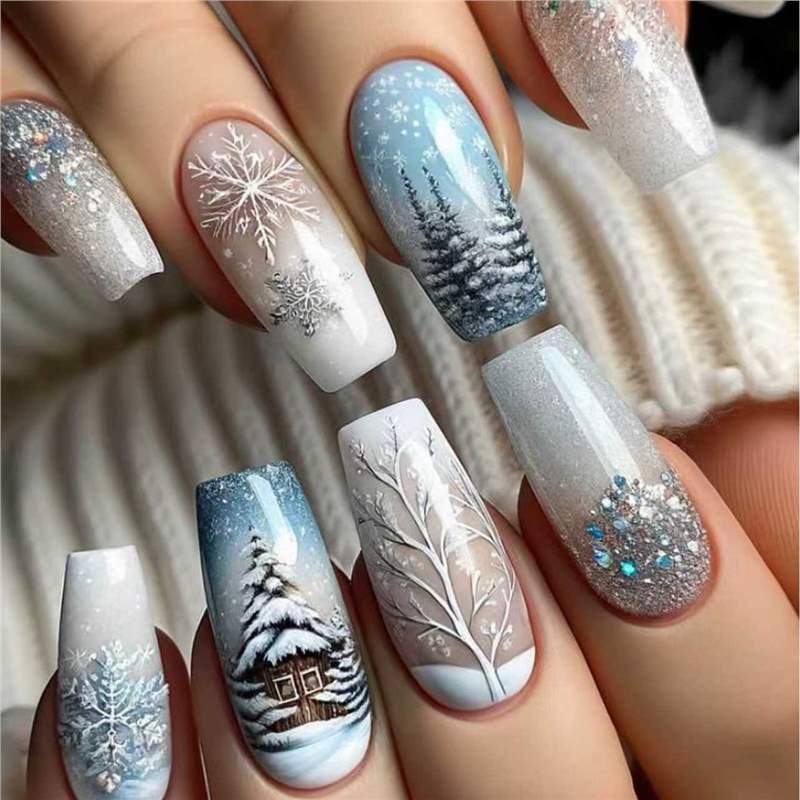 Festliches Feiertags-Themen Press-On Nail Art Set Brehn