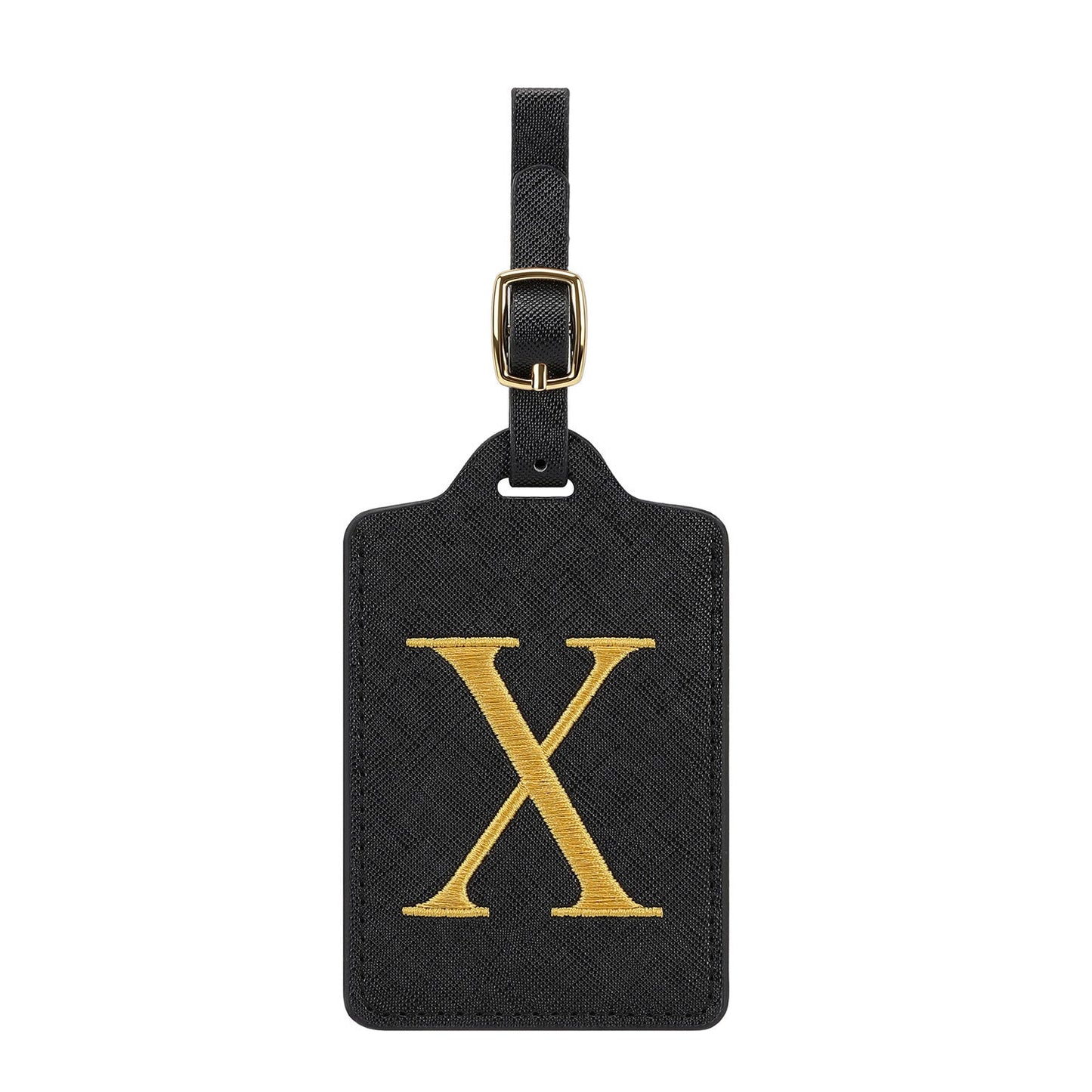 gesticktes Initialen-Monogramm-Leder-Gepäckanhänger mit verstellbarem Schnallenriemen Brehn