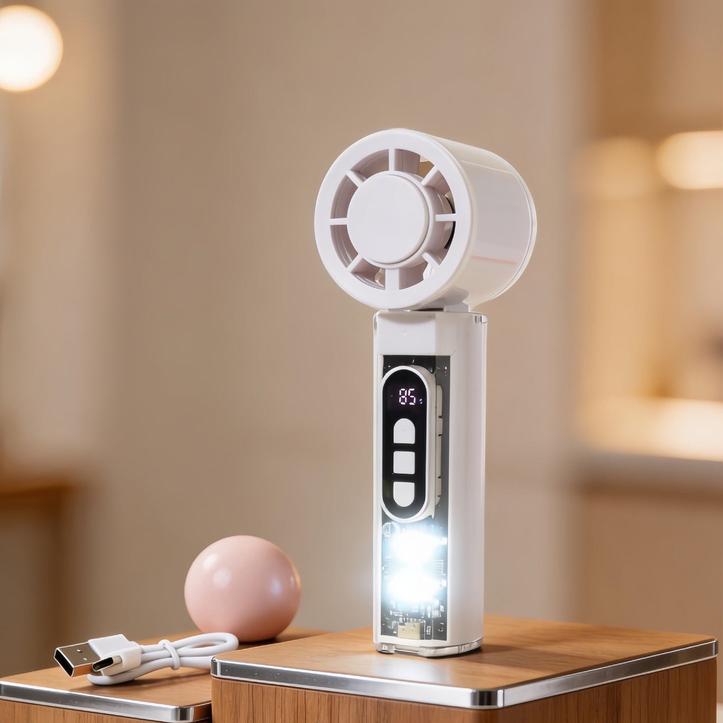 Frauen Tragbarer Mini Ventilator mit Digitalanzeige und LED-Beleuchtung Brehn