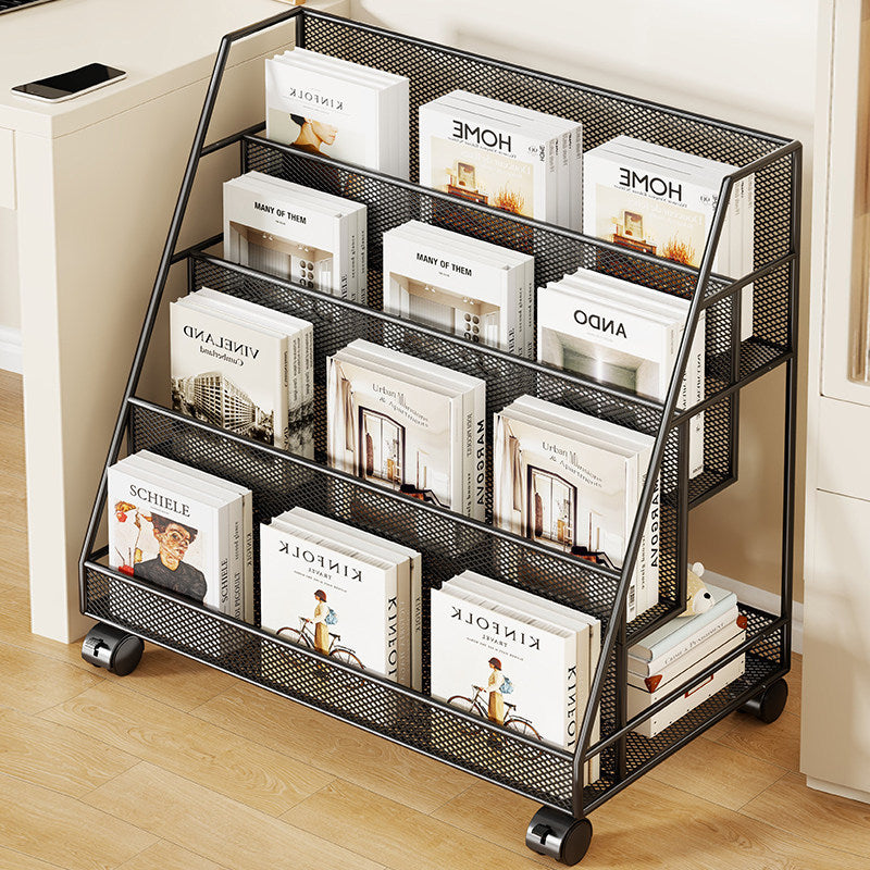 Schräg Mesh Rollender Magazin- und Buchdisplayregal mit Feststellrollen