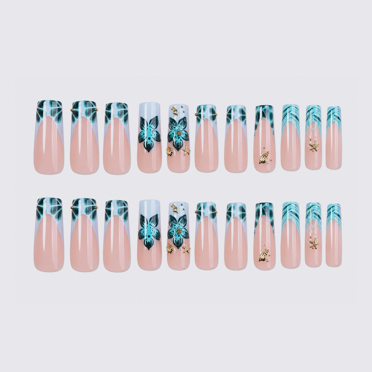 Kunstnagelset mit kreativen 3D-Blüten- und Glitzerelementen Brehn