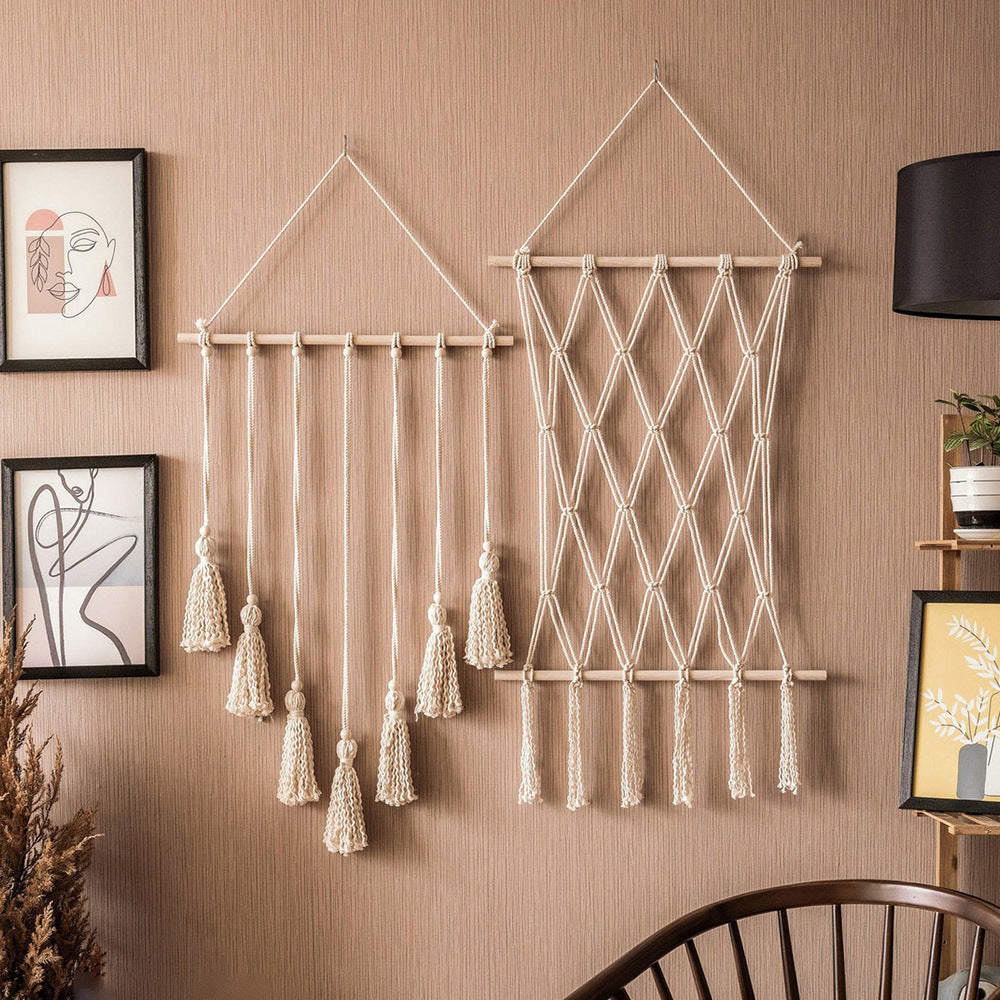 Elegante Macrame-Wandteppich mit künstlerischem Design