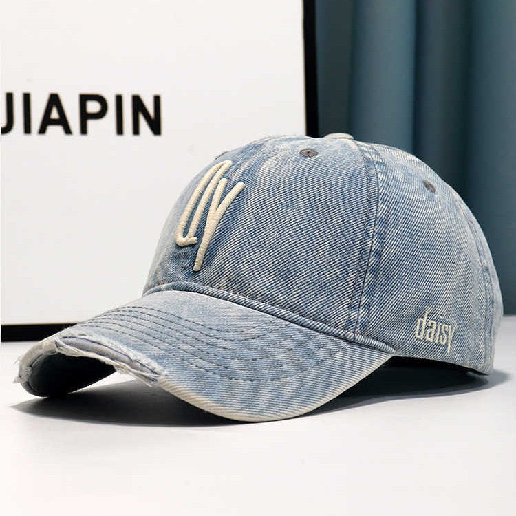 Damen Distressed Denim Bestickte Baseballmütze Brehn