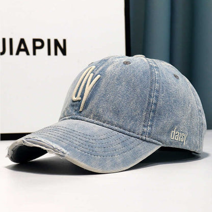 Damen Distressed Denim Bestickte Baseballmütze Brehn